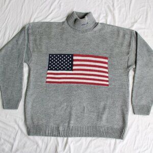 Ralph Lauren POLO gray embroidered flag American turtleneck tunic sweater RRL L
